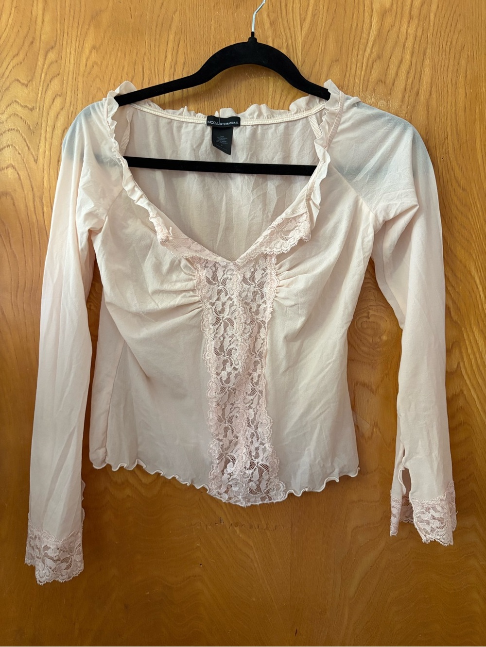Moda International Y2K Light Pink Lace-Trim Blouse S